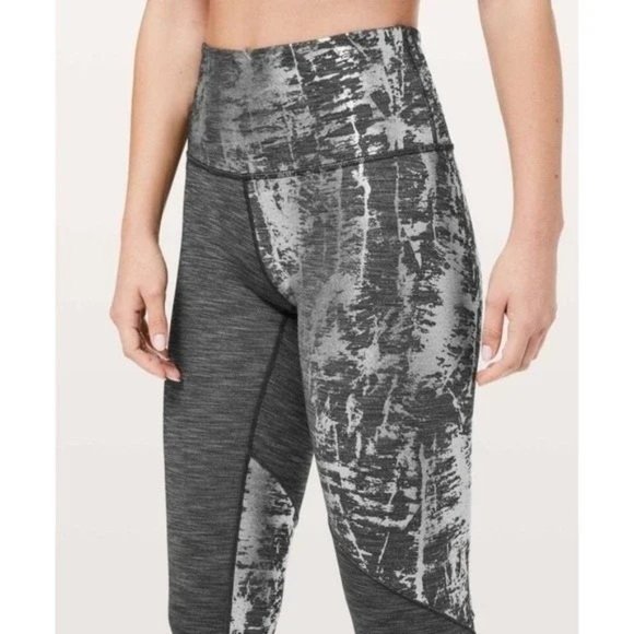 Lululemon Wunder Under High Rise Tight Leggings Silver Black Brindle Foil - Picture 2 of 10